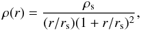 \begin{equation} \rho(r)=\frac{\rho_{\rm s}}{(r/r_{\rm s})(1+r/r_{\rm s})^2}, \label{perfil_nfw} \end{equation}