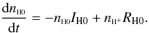 \appendix \setcounter{section}{1} \begin{equation} \frac{{\rm d}\vy{n}{\rm H0}}{{\rm d}t}=-\vy{n}{\rm H0}I_{\rm H0}+\vy{n}{\rm H^+}R_{\rm H0}. \label{eq:H0frac} \end{equation}