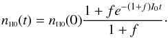 \appendix \setcounter{section}{1} \begin{equation} \vy{n}{\rm H0}(t)=\vy{n}{\rm H0}(0)\frac{1+fe^{-(1+f)I_0 t}}{1+f}\cdot \label{eq:H0fracSOL} \end{equation}
