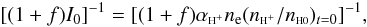 \appendix \setcounter{section}{1} \begin{equation} [(1+f)I_0]^{-1}=[(1+f)\vy{\alpha}{\rm H^+}n_{\rm e}(\vy{n}{\rm H^+}/\vy{n}{\rm H0})_{t=0}]^{-1}, \end{equation}