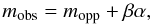\begin{equation} \nonumber m_{\rm obs} = m_{\rm opp} + \beta \alpha , \end{equation}
