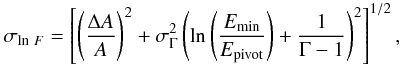 \appendix \setcounter{section}{1} \begin{eqnarray} \sigma_{\ln\,F} = \left[\left(\frac{\Delta A}{A}\right)^2 + \sigma_\Gamma^2 \left(\ln\left(\frac{E_{\min}}{E_{\rm pivot}}\right) + \frac{1}{\Gamma-1}\right)^2\right]^{1/2}, \label{eq:sigf} \end{eqnarray}