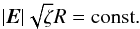 \begin{equation} \label{eq79} \vert {{\vec E}}\vert \sqrt \zeta R = \mbox{const.} \end{equation}
