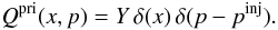 \begin{equation} \label{Eq::Injection} Q^{\rm pri}(x,p) = Y \, \delta(x) \, \delta(p-p^{\rm inj}). \end{equation}