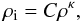 \begin{equation} \rho_{\rm i}=C\rho^\kappa, \end{equation}