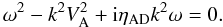 \begin{equation} \omega^2-k^2 V_{\rm A}^2+{\rm i}\eta_{\rm AD}k^2\omega=0. \label{DR} \end{equation}