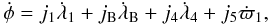 \begin{equation} \label{equacao6} \dot\phi = j_1 \dot\lambda_1 + j_{\rm B}\dot\lambda_{\rm B} + j_4 \dot\lambda _4+ j_5 \dot\varpi_{1}, \end{equation}