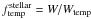 \hbox{$f^{\mathrm{stellar}}_{\mathrm{temp}}=W / W_{\mathrm{temp}}$}