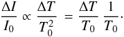 \appendix \setcounter{section}{4} \begin{eqnarray} \frac{\Delta I}{I_0} \propto \frac{\Delta T}{T_0^2}\, = \frac{\Delta T}{T_0} \, \frac{1}{T_0}\cdot \label{eq_didt} \end{eqnarray}