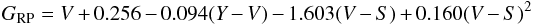 \begin{equation} G_{\rm RP} = V + 0.256 - 0.094(Y-V) - 1.603(V-S) + 0.160(V-S)^2 \end{equation}