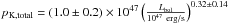 \hbox{$p_{\rm K,total}=(1.0\pm 0.2)\times 10^{47}\left(\frac{L_{\rm bol}}{10^{47}{\rm~erg/s}}\right)^{0.32\pm 0.14}$}