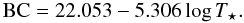 \begin{equation} \mathrm{BC} = 22.053 - 5.306 \log T_\star. \end{equation}