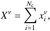 \begin{equation} \label{combinacao_linear} X^{\nu} = \sum\limits_{i=1}^{N_{\rm c}} x_i^{\nu}, \end{equation}