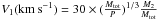 \hbox{$V_1 (\kms) = 30 \times (\frac{M_{\rm tot}}{P})^{1/3} \frac{M_2}{M_{\rm tot}}$}