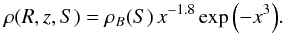 \begin{equation*} \rho(R, z, S) = \rho_B(S)\,x^{-1.8}\exp{\left(-x^3\right)}. \end{equation*}