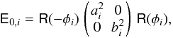\begin{equation} \dataCovMNomi{i} = \rotmi{-\UNCERTELLphi_i}\,\pmatrxii{ a_i^2 & 0\\ 0 & b_i^2 }\,\rotmi{\UNCERTELLphi_i},\label{eq_data_cov_matrix} \end{equation}