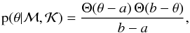 \appendix \setcounter{section}{1} \begin{equation} \pPri{\param} = \uniformPrior{\param}{a}{b}, \end{equation}