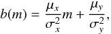 \appendix \setcounter{section}{3} \begin{equation} b(m)=\frac{\mu_x}{\sigma^2_x}m+\frac{\mu_y}{\sigma^2_y}, \end{equation}