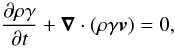 \begin{equation} \frac{\partial \rho \gamma}{\partial t} + \vec{\nabla} \cdot (\rho \gamma \vec{v}) = 0, \label{eulerdensity} \end{equation}