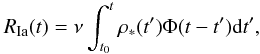 \begin{equation} R_{\mathrm{Ia}}(t) = \nu \int^t_{t_0} \rho_*(t') \Phi(t-t') {\rm d}t', \end{equation}