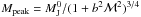 \hbox{$M_{\rm peak} = M_{\rm J}^0/(1+b^2 {\cal M}^2)^{3/4}$}