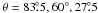 \hbox{$\theta = 83\fdg5, 60\degr, 27\fdg5$}