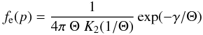 \appendix \setcounter{section}{1} \begin{equation} \fe(p) = \frac{1}{4\pi\ \Theta\ K_2(1/\Theta)} \exp(-\gamma/\Theta) \label{eq:maxwell} \end{equation}