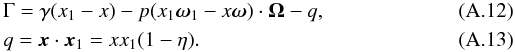 \appendix \setcounter{section}{1} \begin{eqnarray} && \Gamma = \gamma(x_1-x) - p (x_1 \vomega_1 -x \vomega ) \cdot \vOmega - q, \\ && q = \vecx\cdot\vecx_1 = xx_1(1-\eta). \end{eqnarray}