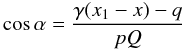 \appendix \setcounter{section}{1} \begin{equation} \cos\alpha= \frac{\gamma(x_1-x) - q}{pQ} \label{eq:costheta} \end{equation}
