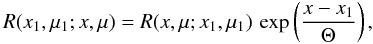 \begin{equation} R(x_1,\mu_1;x,\mu) = R(x,\mu;x_1,\mu_1)\, \exp\left(\frac{x-x_1}{\Theta}\right), \end{equation}