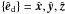 \hbox{$\{\hvec{e}_{\rm d}\}=\hvec{x},\hvec{y},\hvec{z}$}