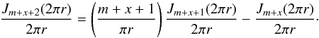 \appendix \setcounter{section}{2} \begin{equation} \label{ht5b} \frac{J_{m+x+2}(2\pi r)}{2\pi r}=\left(\frac{m+x+1}{\pi r}\right) \frac{J_{m+x+1}(2\pi r)}{2\pi r}-\frac{J_{m+x}(2\pi r)}{2\pi r}\cdot \end{equation}