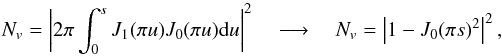 \appendix \setcounter{section}{10} \begin{equation} \label{null_int1} N_v=\left| 2\pi \int_0^s J_1(\pi u) J_0(\pi u) {\rm d}u \right|^2 \quad \longrightarrow \quad N_v=\left| 1-J_0(\pi s)^2\right|^2, \end{equation}