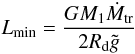 \begin{equation} L_{\rm min}=\frac{GM_{1}\Mtr}{2\Rd \tilde{g}} \label{eq:Lmin} \end{equation}