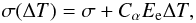 \begin{equation} \label{stress1} \sigma(\Delta T)=\sigma + C_{\alpha} E_{\rm e} \Delta T, \end{equation}