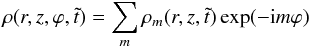 \begin{equation} \rho(r,z,\varphi,\tilde t)=\sum_m \rho_m(r,z,\tilde t)\exp(-{\rm i}m\varphi) \end{equation}