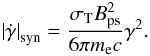 \begin{equation} \left|\dot{\gamma}\right|_{\rm syn} = \frac{\sigma_{\rm T} B_{\rm ps}^2}{6\pi m_{\rm e}c}\gamma^2. \end{equation}