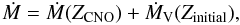 \begin{equation} \mdot = \mdot(Z_{\rm CNO}) + \mdot_{\rm V}(Z_{\rm initial}), \label{eq:recipe} \end{equation}