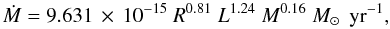 \appendix \setcounter{section}{1} \begin{equation} \dot M = 9.631 \,\times\, 10^{-15}\ R^{0.81}\ L^{1.24}\ M^{0.16}\ \Mo\ \peryr, \label{eq:wind:nieuw} \end{equation}