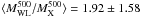 \hbox{$\langle M_{\rm WL}^{500}/M_{\rm X}^{500}\rangle = 1.92\pm1.58$}