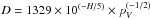 \hbox{$D=1329\times 10^{(-H/5)}\times p_{V}^{(-1/2)}$}
