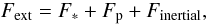 \begin{equation} F_\mathrm{ext} = F_* + F_\mathrm{p} + F_\mathrm{inertial}, \end{equation}