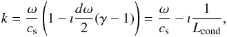 \begin{equation} k=\frac{\omega}{c_{\rm s}} \left( 1-\imath\frac{d\omega}{2}(\gamma-1)\right)=\frac{\omega}{c_{\rm s}}-\imath \frac{1}{L_{\rm cond}}, \label{eq:damping} \end{equation}