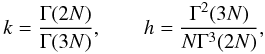 \appendix \setcounter{section}{2} \begin{equation} k=\frac{\Gamma(2N)}{\Gamma(3N)}, \qquad h=\frac{\Gamma^{2}(3N)}{N\Gamma^{3}(2N)}, \label{eq:hk} \end{equation}