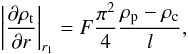 \begin{equation} \left|\frac{\partial \rho_{\rm t}}{\partial r}\right|_{r_1} = F \frac{\pi^2}{4} \frac{\rp - \rc}{l}, \end{equation}