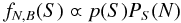 \begin{equation} f_{N,B}(S) \varpropto p(S)P_S(N) \label{e:Bayes} \end{equation}