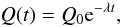 \begin{equation} Q(t)=Q_0 {\rm e}^{-\lambda t}, \end{equation}