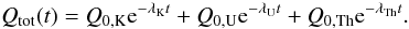 \begin{equation} Q_{\rm tot}(t)=Q_{\rm 0,K}{\rm e}^{-\lambda_{\rm K} t}+Q_{\rm 0,U}{\rm e}^{-\lambda_{\rm U} t}+Q_{\rm 0,Th}{\rm e}^{-\lambda_{\rm Th} t}. \end{equation}