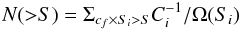 \begin{equation} N({>}S) = \Sigma_{c_f\times S_i>S} C_i^{-1}/\Omega(S_i) \label{lnls} \end{equation}