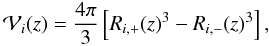 \begin{equation} \cV_i(z) = \frac{4\pi}{3} \left[\Rip(z)^3-\Rim(z)^3\right] , \label{Vi-def} \end{equation}